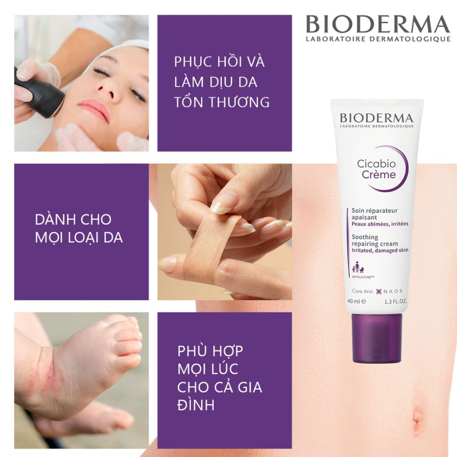 công dụng của kem dưỡng Bioderma Cicabio Crème