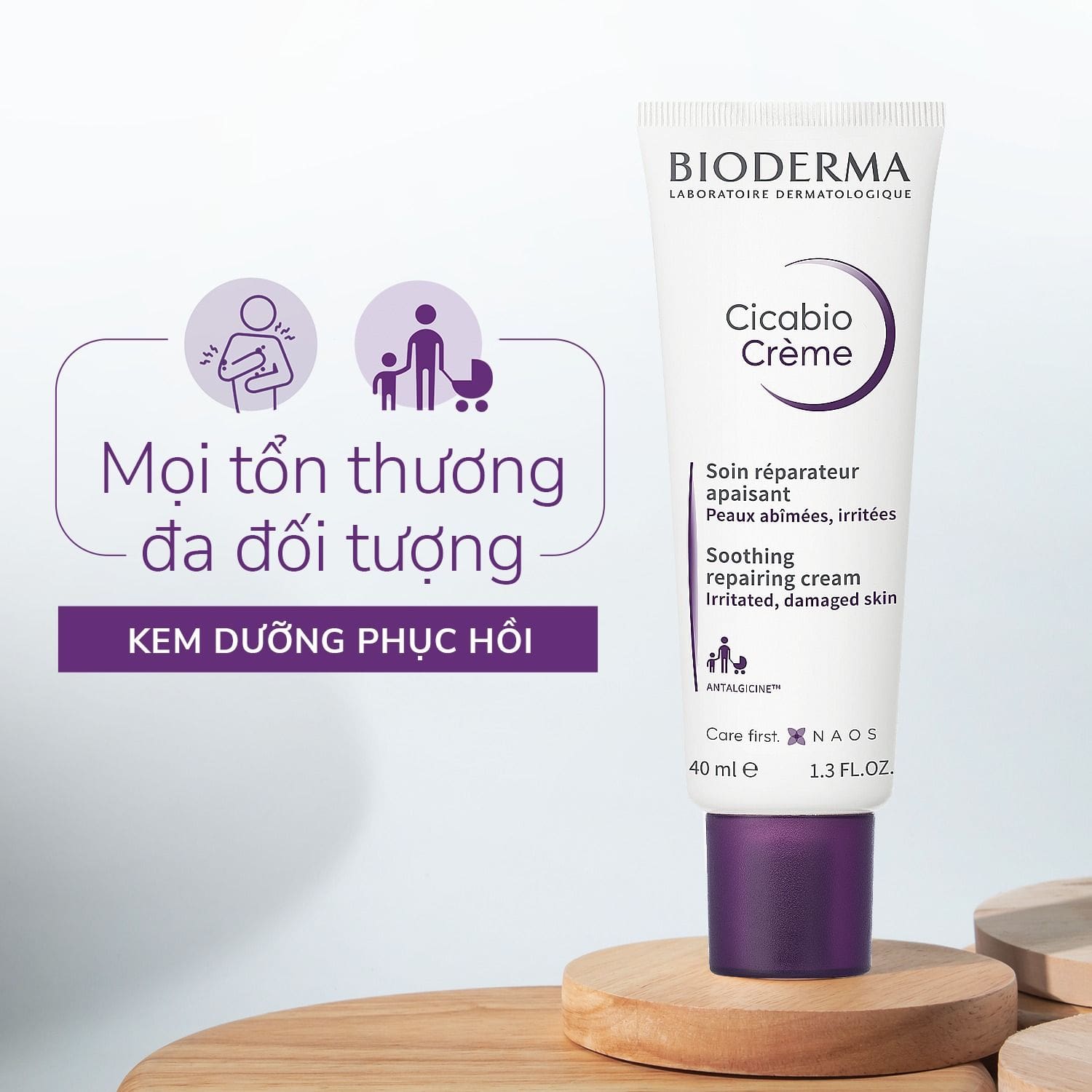 Kem dưỡng kem dưỡng Bioderma tím Cicabio Crème