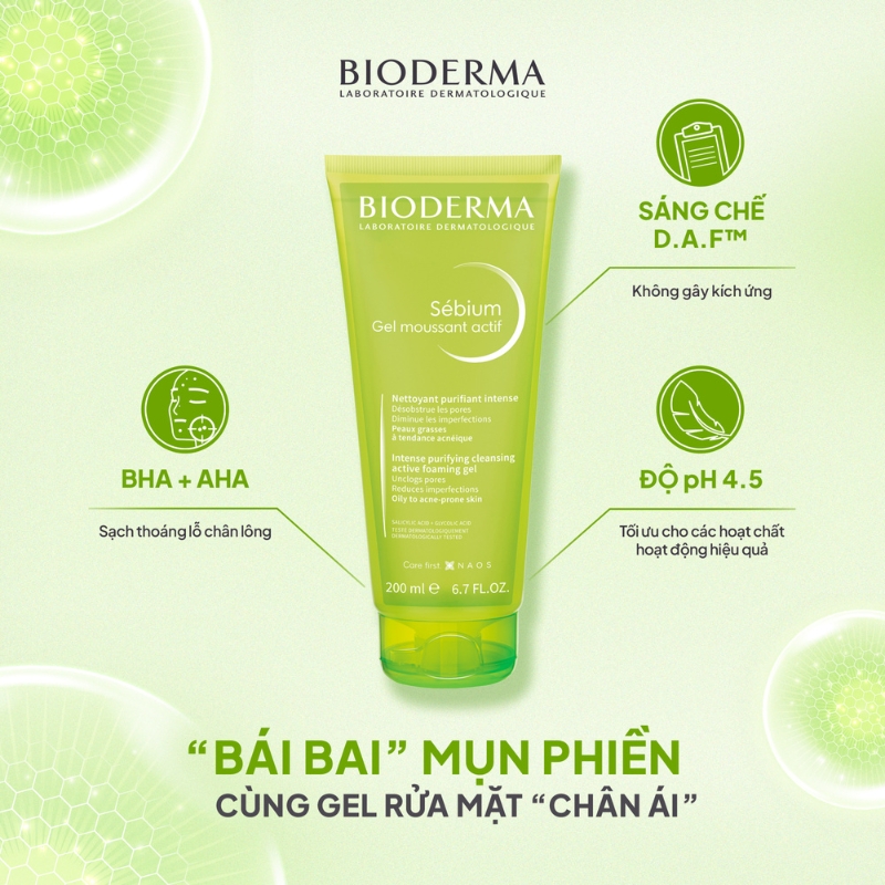 Sữa rửa mặt Bioderma Sebium Gel Moussant Actif