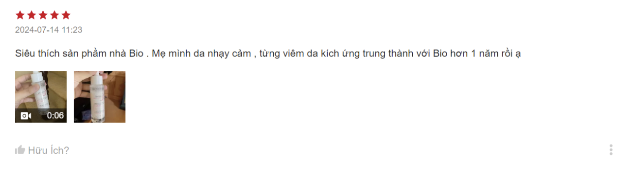 Mẹ mình có làn da nhạy cảm, từng bị viêm da kích ứng và đã tin dùng Bioderma hơn một năm nay.